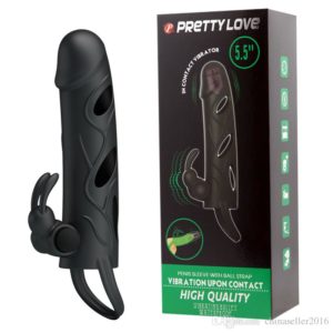 Pretty Love Hollow Cock Sleeve (Black+Vibration)