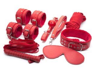 8 Pieces Leather BDSM Bondage Kit - Red