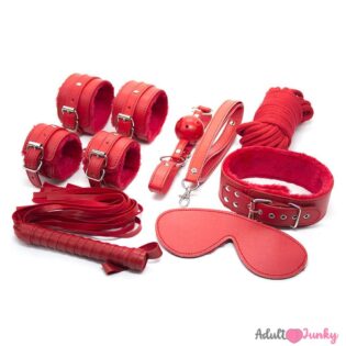 8 Pieces Leather BDSM Bondage Kit - Red