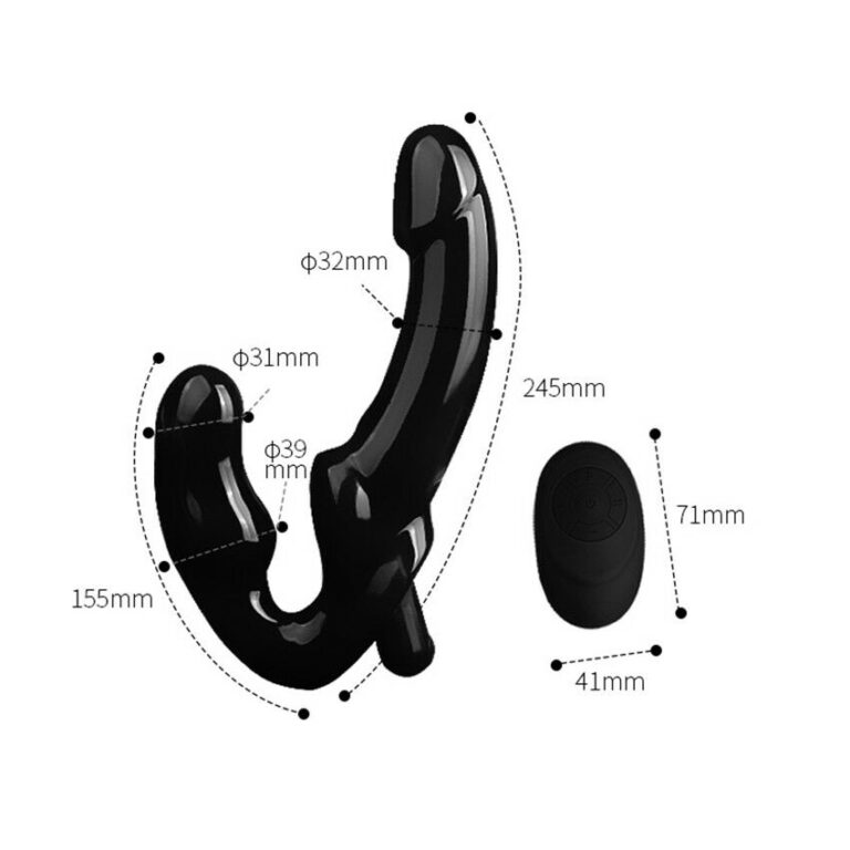 Size Of Black Wirless Strap On Strapless Double Ended Penis Dildo For Gay