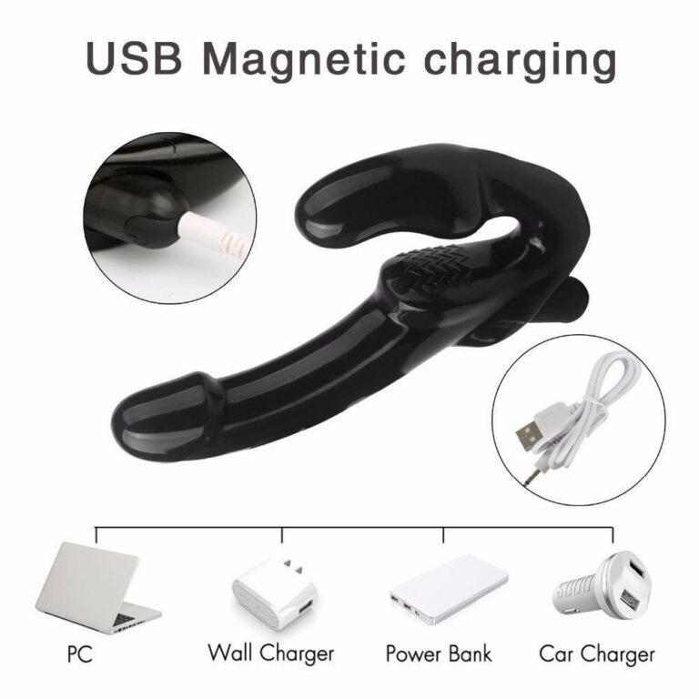 USB Charging Automatic Black Strapless Strap On Dildo For Women Sex Toys India