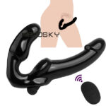 Wireless Remote Control Vibrating Strapless Strap On Dildo Lesbian Sextoy Black