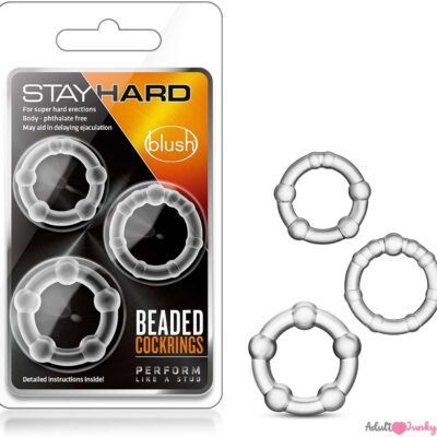 Blush Genuine Stay Hard  Super Elastic Erection Enhancing Beaded Cock Rings Set -Crystal Clear