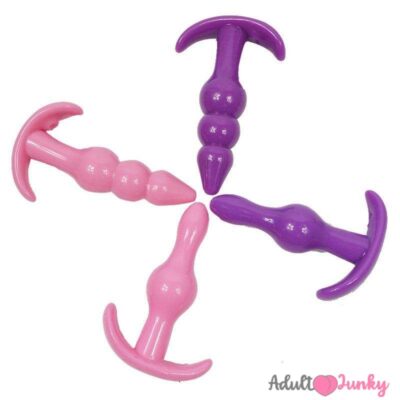 4 Pieces Beginners Anal Butt Plug (Pink ,Purple)