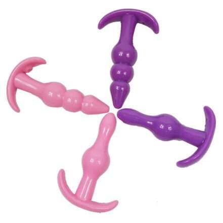 4 Pieces Beginners Anal Butt Plug (Pink ,Purple)