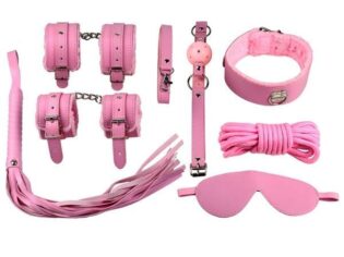 8 Pieces Leather BDSM Sex Bondage Kit -Pink