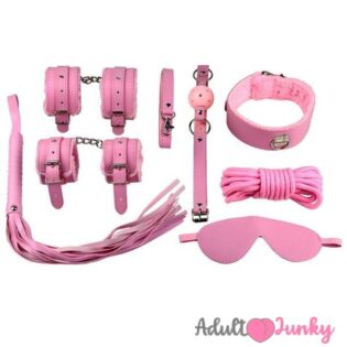 8 Pieces Leather BDSM Sex Bondage Kit -Pink