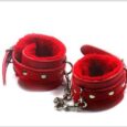 Leather Whips Flogger With Handcuffs /2 Piece Set -Red