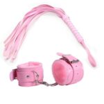 High Quality Leather Whips Flogger With Handcuffs /2 Piece Set -Pink