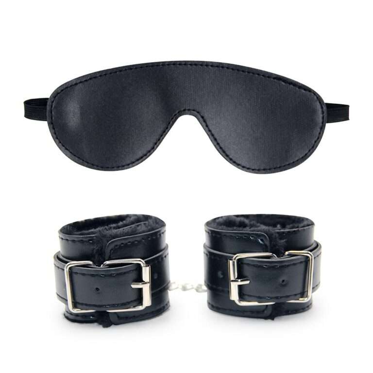 Handcuffs and Blindfold Bondage Set Black colour