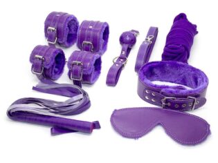 8 Pieces Leather BDSM Sex bondage restraints kit -Purple