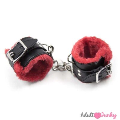 Buy Red-Black Leather Plush BSDM Bed Bondage Handcuffs India