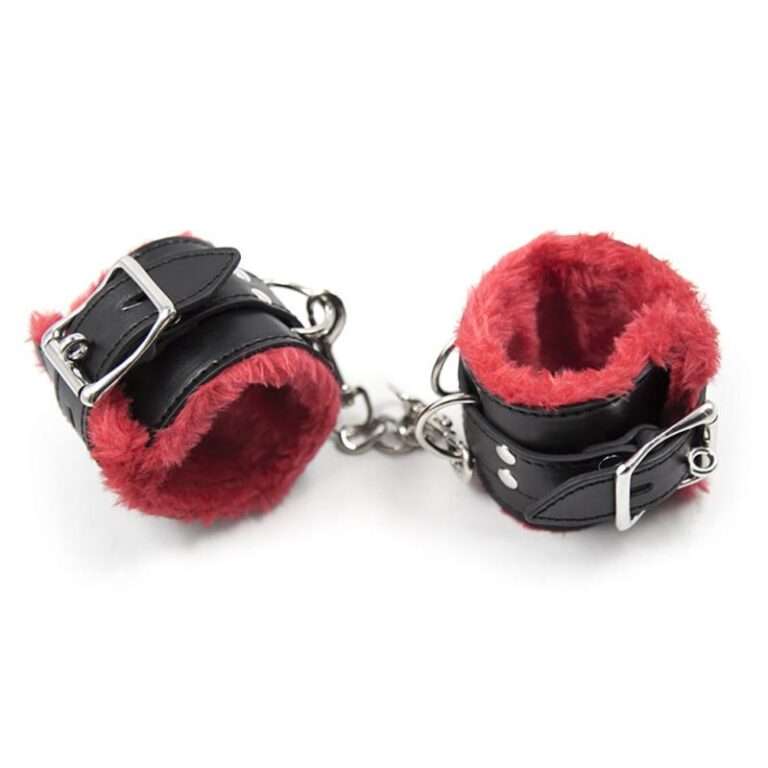 Red Black Leather BDSM Bed Bondage Handcuffs India