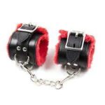 Buy Red-Black Leather Plush BSDM Bed Bondage Handcuffs India