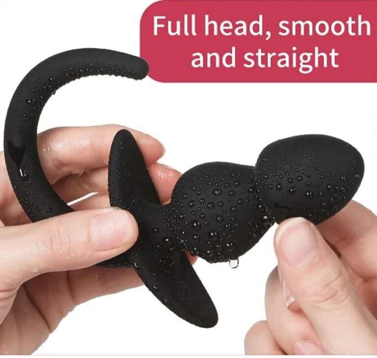 Free Size Dog Tail Black Anal Beaded Butt Plug For Women