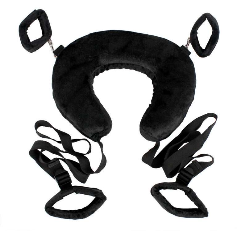 open leg Neck Wrist Ankle Cuffs Harness Bondage BDSM Black Color