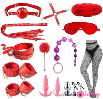 BDSM Restraints Cosplay Sex Toys for Beginners 15 Pcs Red Bondage Restraints Set