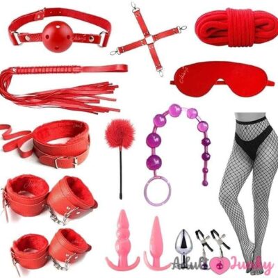 BDSM Restraints Cosplay Sex Toys for Beginners 15 Pcs Red Bondage Restraints Set