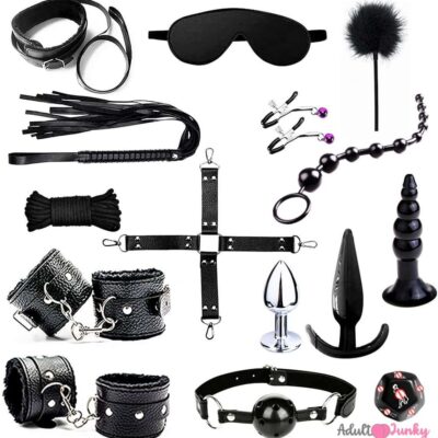 Premium Quality 15Pcs BDSM Bondage Restraints Kits-Black