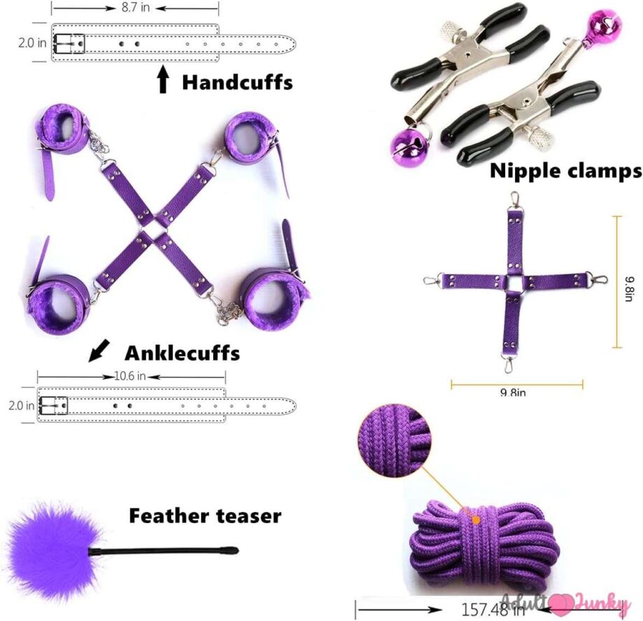 BDSM Restraints Sex Toys 15 Pcs for Couples - Purple - Image 3