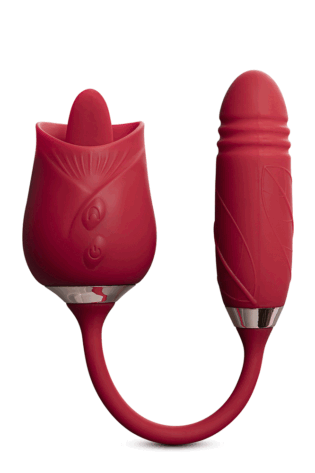 Rose 10 Speed Silicone Clitoral Thrusting Stimulator with Vibrating Tongue