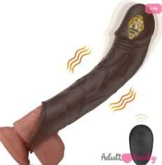 7.87 Inches Coffee Brown Vibrating Penis Extender Sleeve For Men
