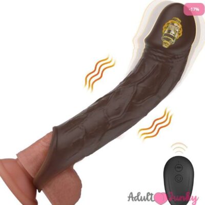 7.87 Inches Coffee Brown Vibrating Penis Extender Sleeve For Men