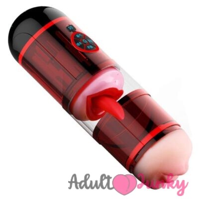 Deep Throat Fully Automatic Electric Masturbation Cup Dual Channel Tongue Licking, Water Spray Function Blowjob Toy
